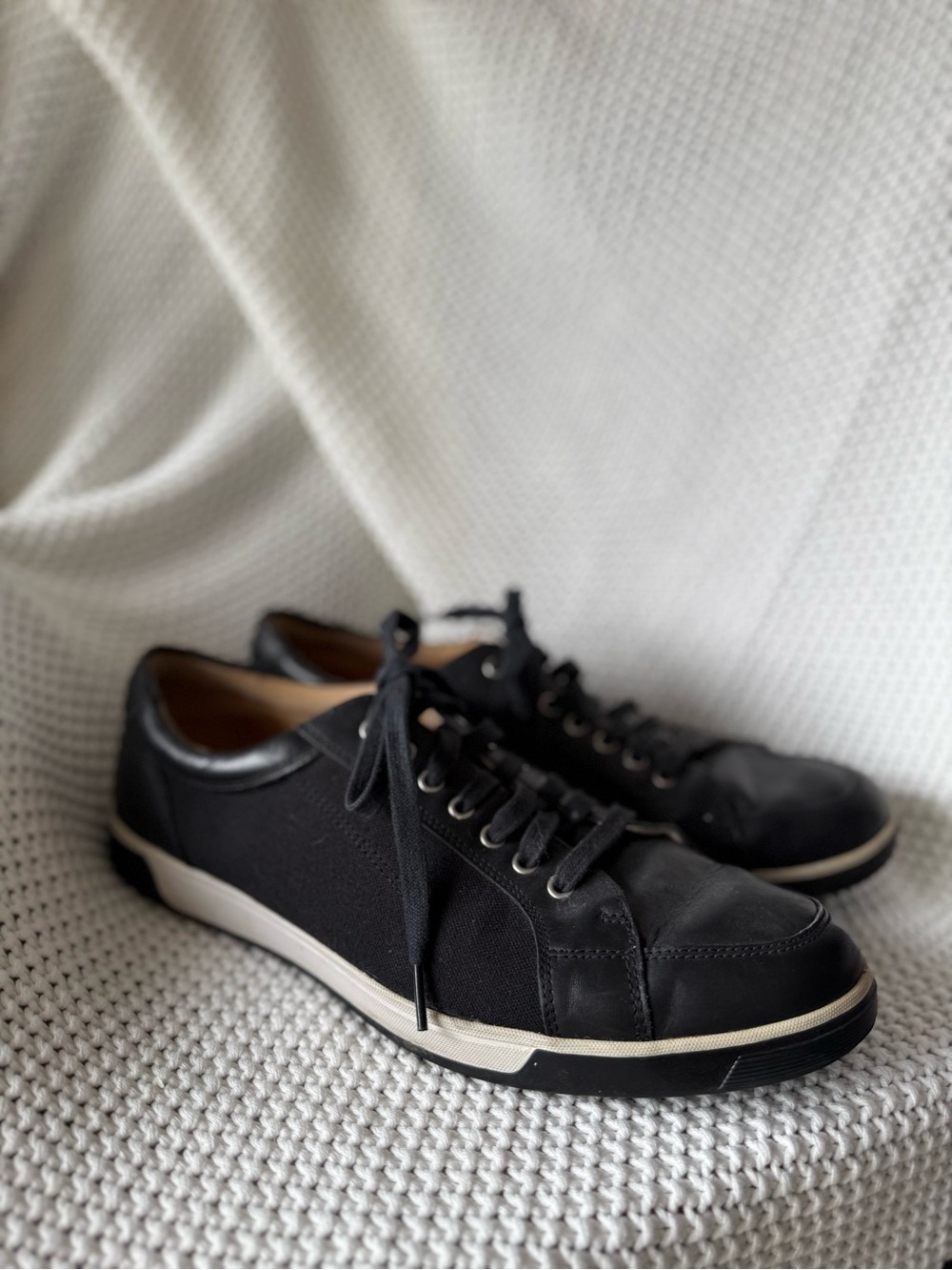 Cole Haan Black Low-Top Canvas & Leather Sneakers with White Trim